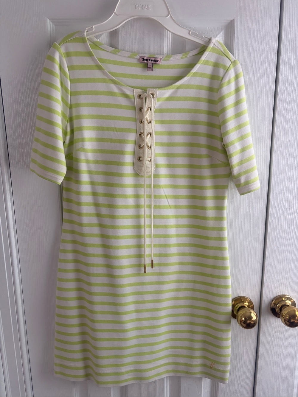 Juicy Couture Lime Green & White Striped Lace-Up Shift